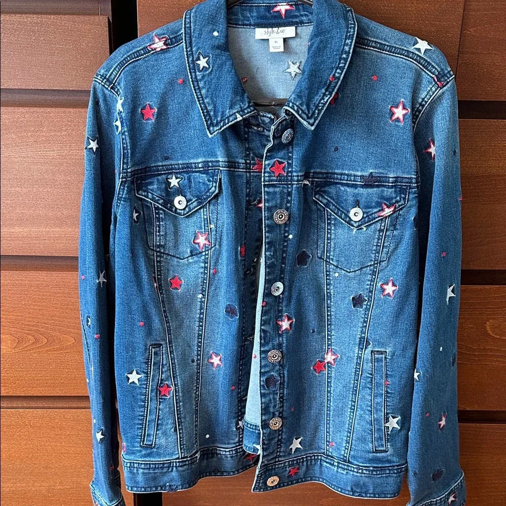 Style & Co starcrossed embroidered denim jacket. Size XL. New with tag. - Picture 1 of 5